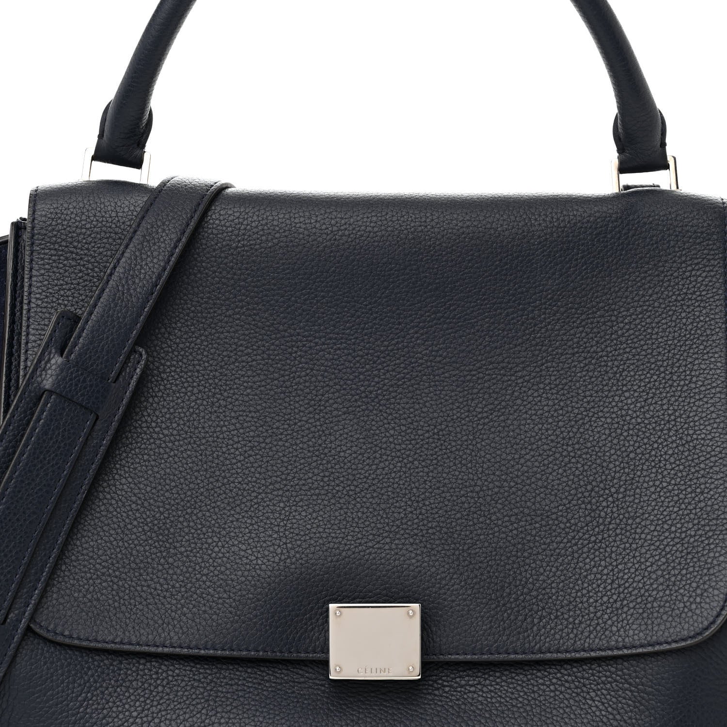 Celine Drummed Calfskin Suede Medium Trapeze Navy Blue 7 of 12