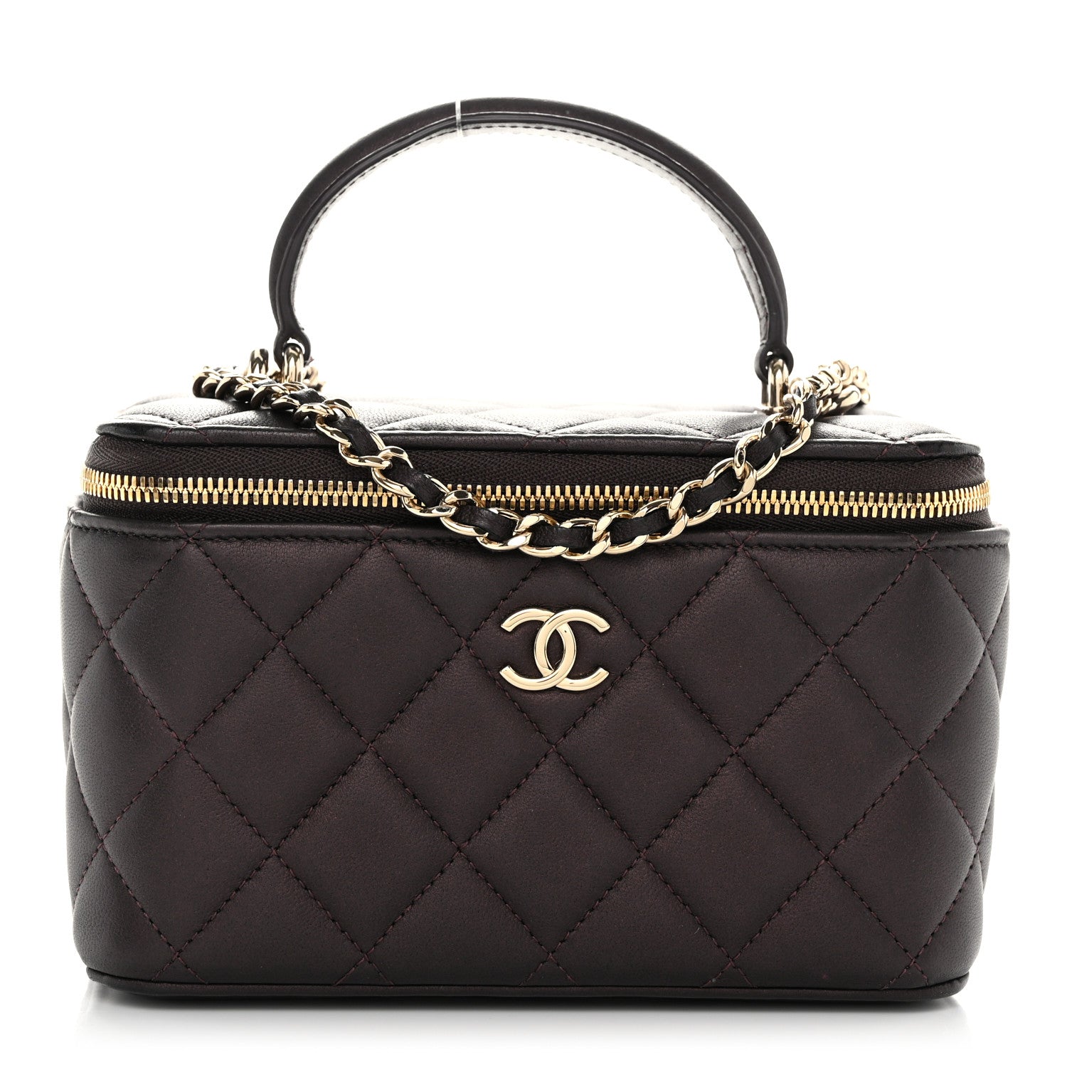 Chanel Iridescent Lambskin Quilted Small Top Handle Vanity Case With Chain Burgundy 1 of 11