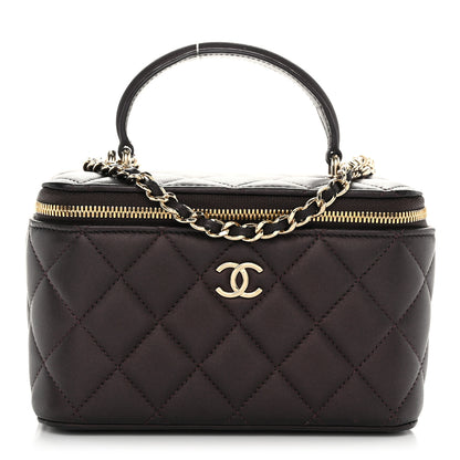 Chanel Iridescent Lambskin Quilted Small Top Handle Vanity Case With Chain Burgundy 1 of 11
