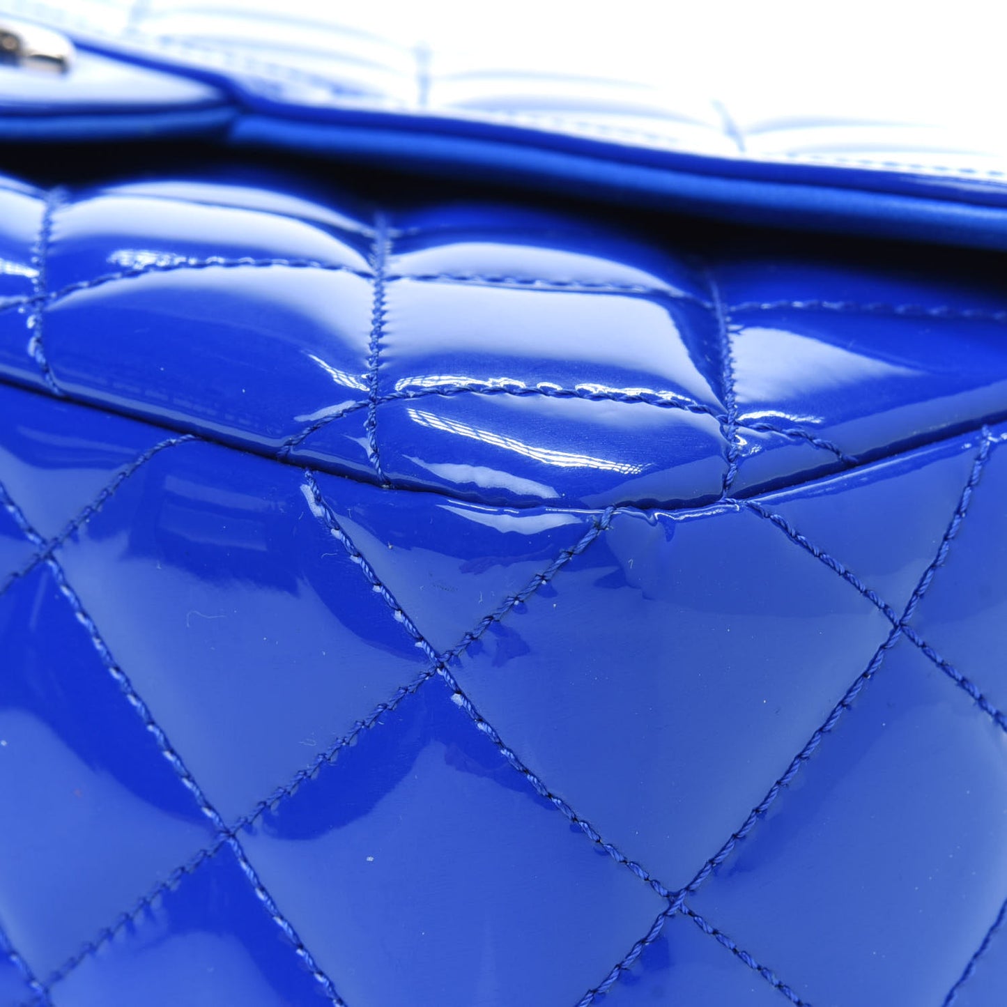 Patent Quilted Large Coco Shine Flap Blue