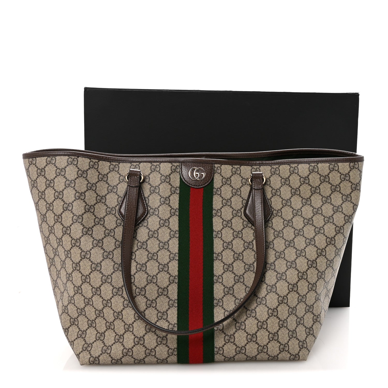 Gucci GG Supreme Monogram Calfskin Web Large Ophidia Tote Beige Dark Brown 10 of 10
