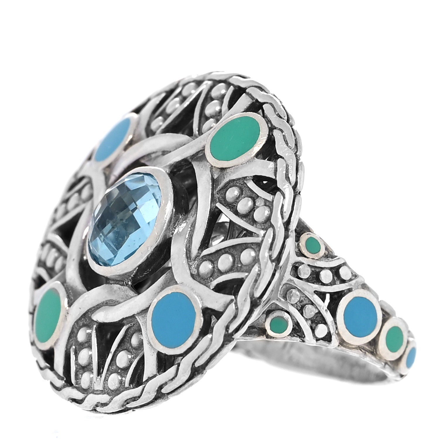 John Hardy Sterling Silver Enamel Blue Topaz Palu Bulan Coin Ring 58 8.25 3 of 6