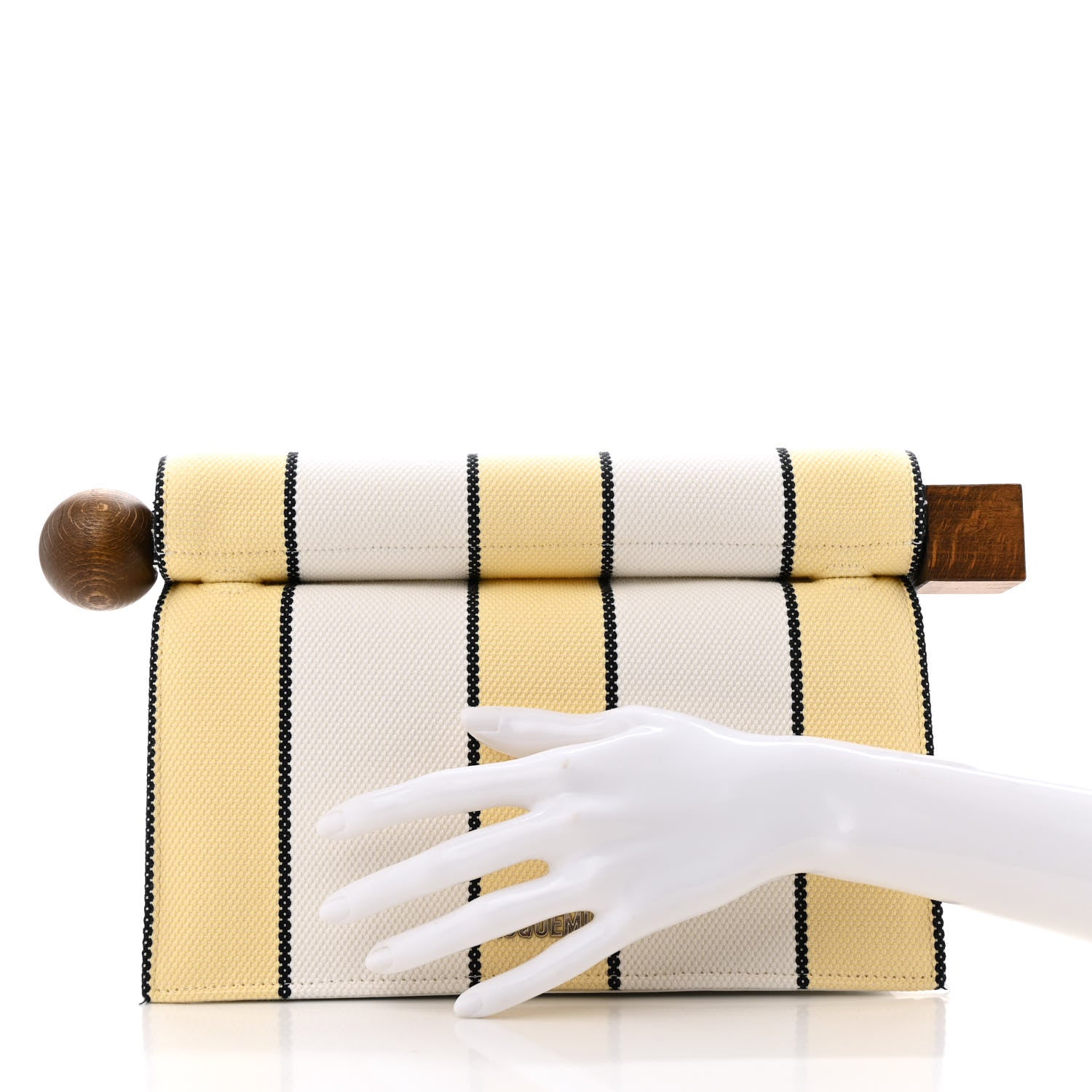 Jacquemus Cotton Canvas Striped La Rond Carre Take Out Clutch White Yellow 2 of 12