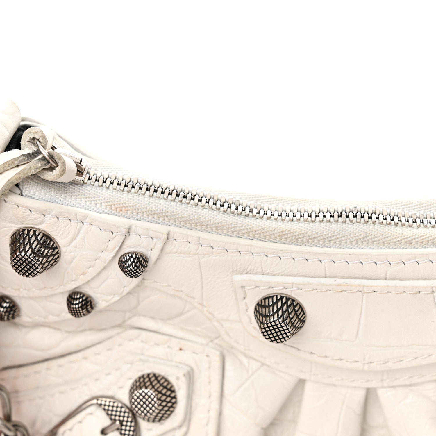 Balenciaga Extra Supple Calfskin Crocodile Embossed Le Cagole Mini Purse With Chain White 13 of 18