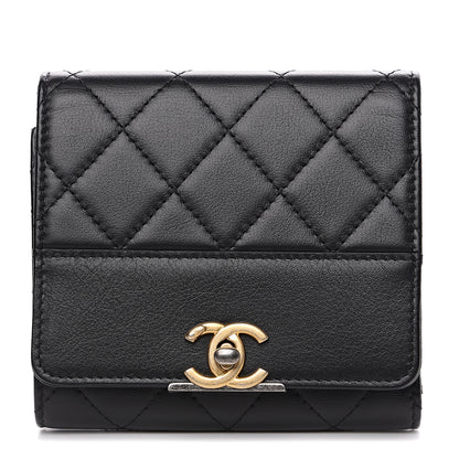 Chanel Calfskin Quilted Compact Flap Wallet Black 1 of 8