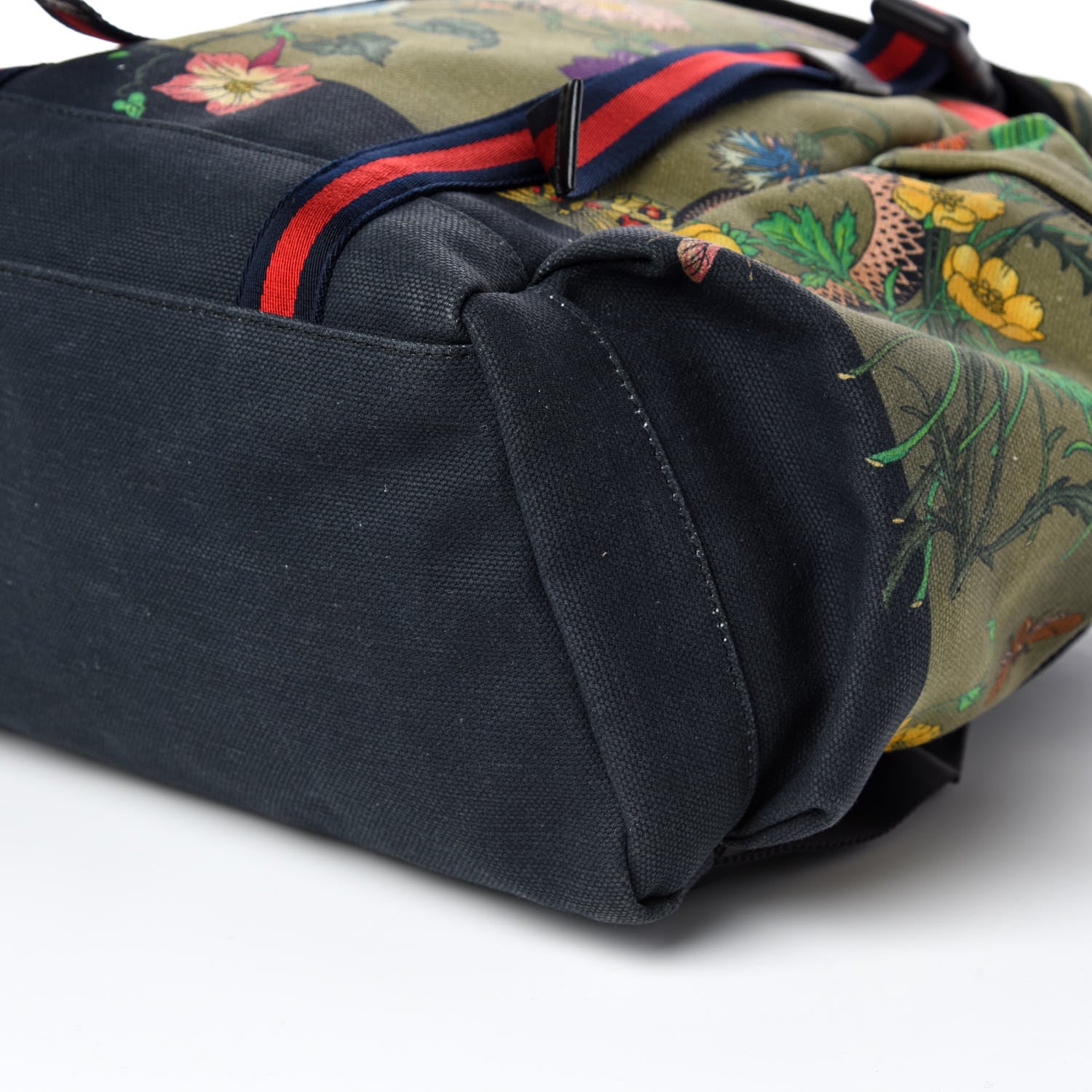 Gucci Canvas Floral Snake Double Buckle Backpack Green 6 of 9