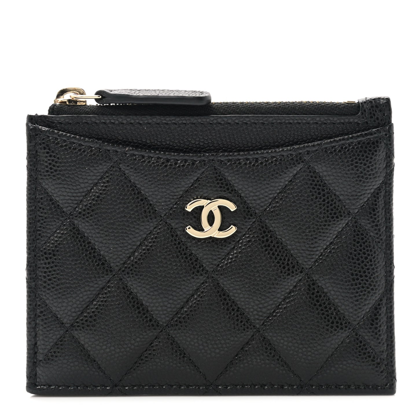 Caviar Quilted CC Zip Card Holder Black