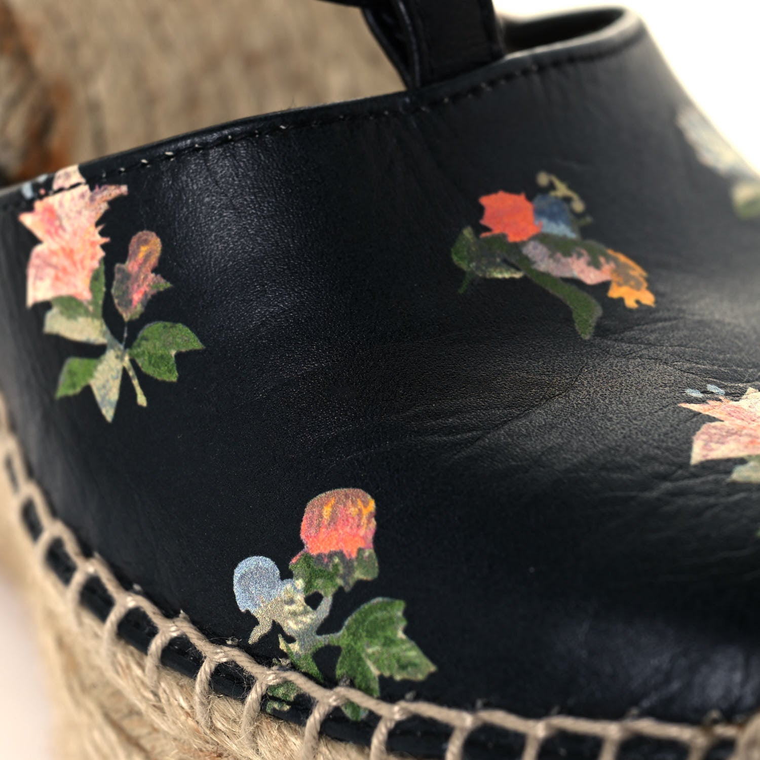 Saint Laurent Floral Print Espadrille Lace-Up Wedges 37 Black 9 of 10