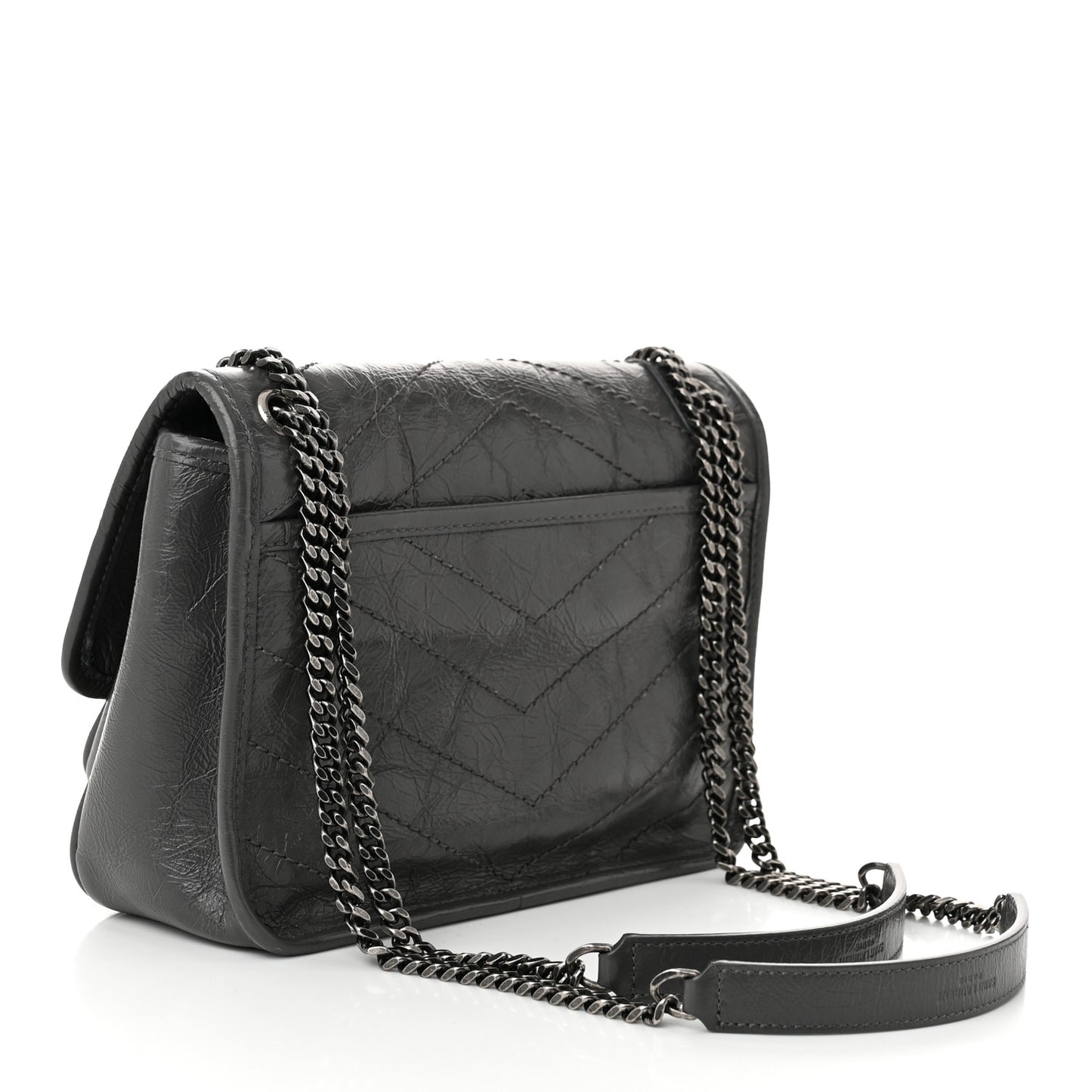 Crinkled Calfskin Matelasse Monogram Baby Niki Chain Satchel Storm