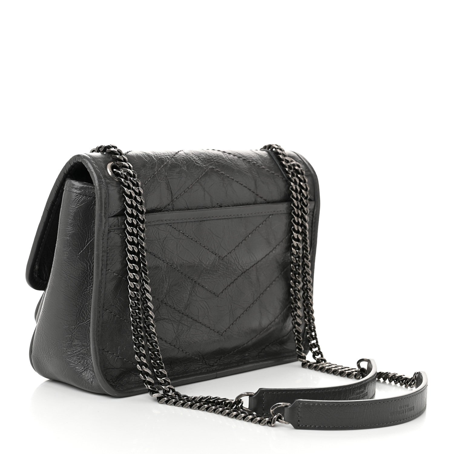 Saint Laurent Crinkled Calfskin Matelasse Monogram Baby Niki Chain Satchel Storm 3 of 11