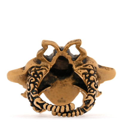 Gucci Metal Crystal Pearl Bee Ring M 56 7.5 Aged Gold 3 of 6