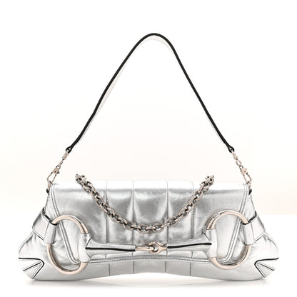 Gucci Metallic Nappa Vertical Matelasse Medium Maxi Horsebit Chain Shoulder Bag Silver 1 of 11