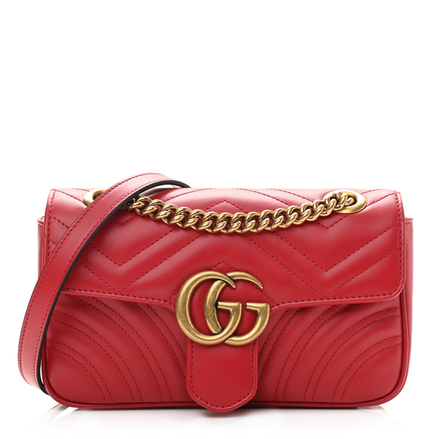 Calfskin Matelasse Mini GG Marmont Shoulder Bag Hibiscus Red