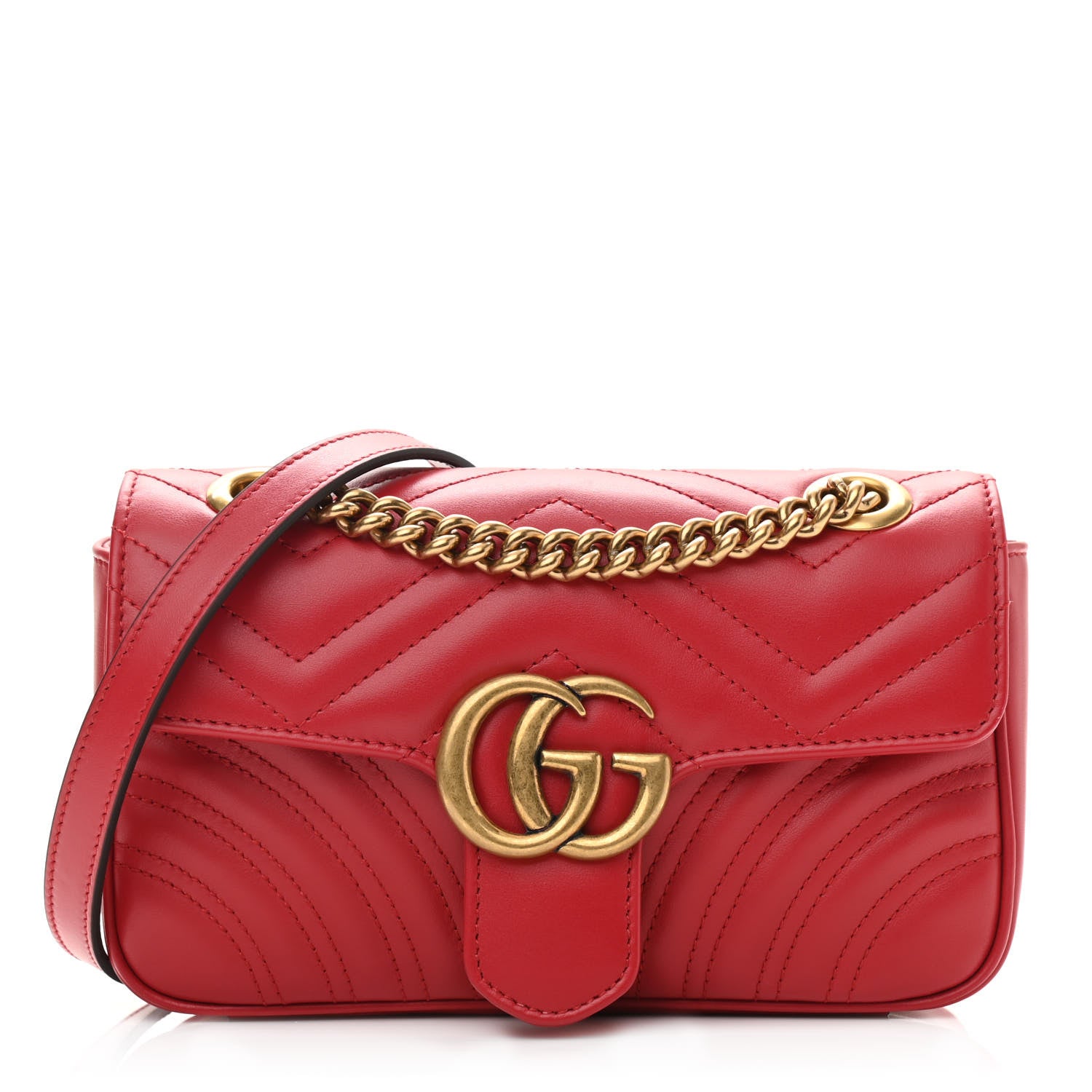Gucci Calfskin Matelasse Mini GG Marmont Shoulder Bag Hibiscus Red 1 of 10