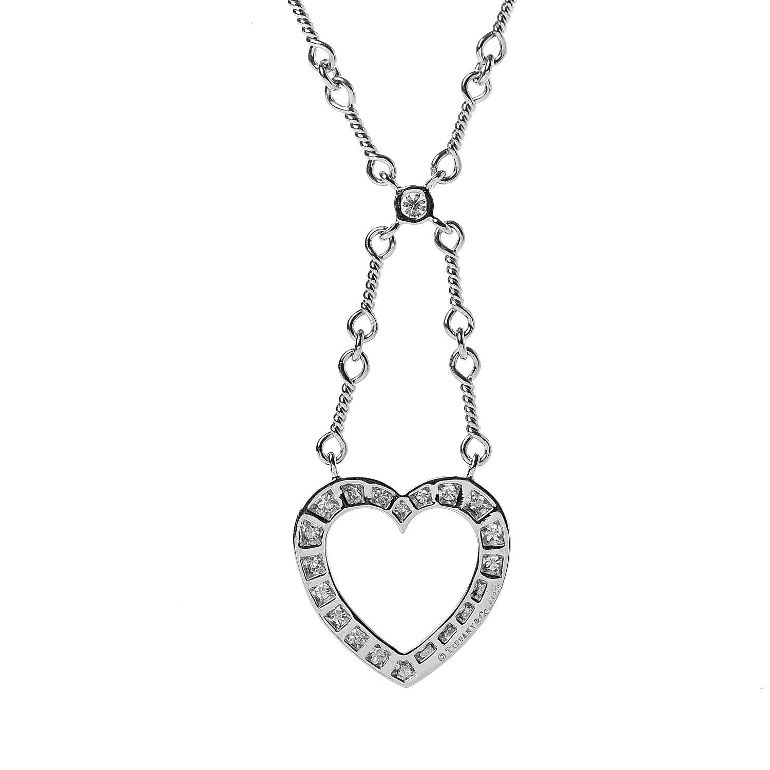 Tiffany Platinum Diamond Heart Drop Pendant Necklace 5 of 7