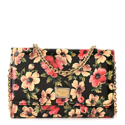 Dolce & Gabbana Patent Floral Print Wallet On Chain Black Multicolor 1 of 9