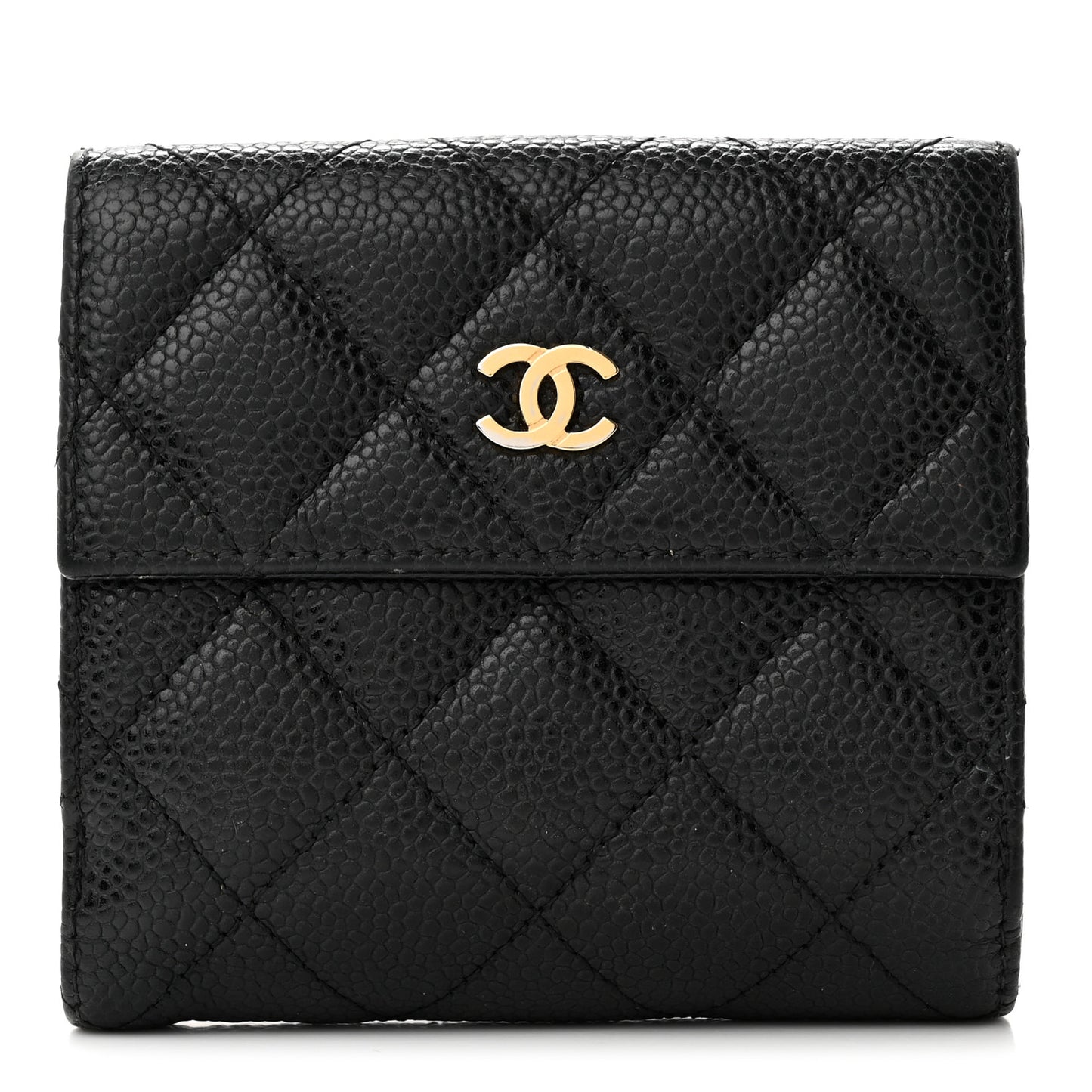 Caviar Quilted Compact French Flap Wallet Black