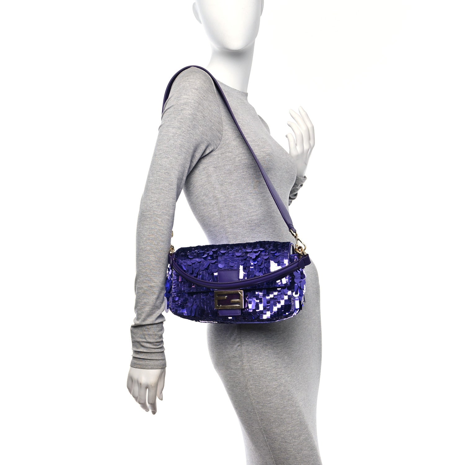 Fendi Sequin Paillettes Vitello Grace Sex and the City Baguette Viola Purple Rain 3 of 8