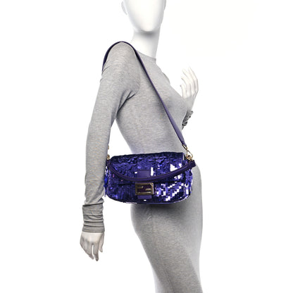 Fendi Sequin Paillettes Vitello Grace Sex and the City Baguette Viola Purple Rain 3 of 8