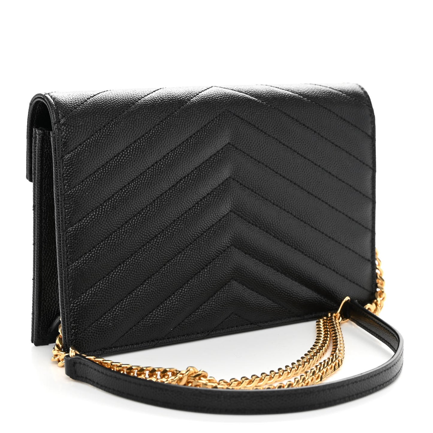 Grain De Poudre Matelasse Chevron Monogram Envelope Chain Wallet Black