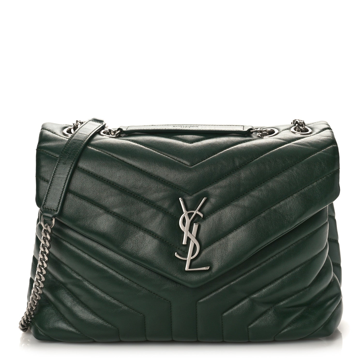 Saint Laurent Calfskin Y Quilted Monogram Medium Loulou Chain Satchel Dark Leaf 1 of 8