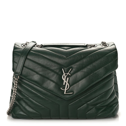 Saint Laurent Calfskin Y Quilted Monogram Medium Loulou Chain Satchel Dark Leaf 1 of 8
