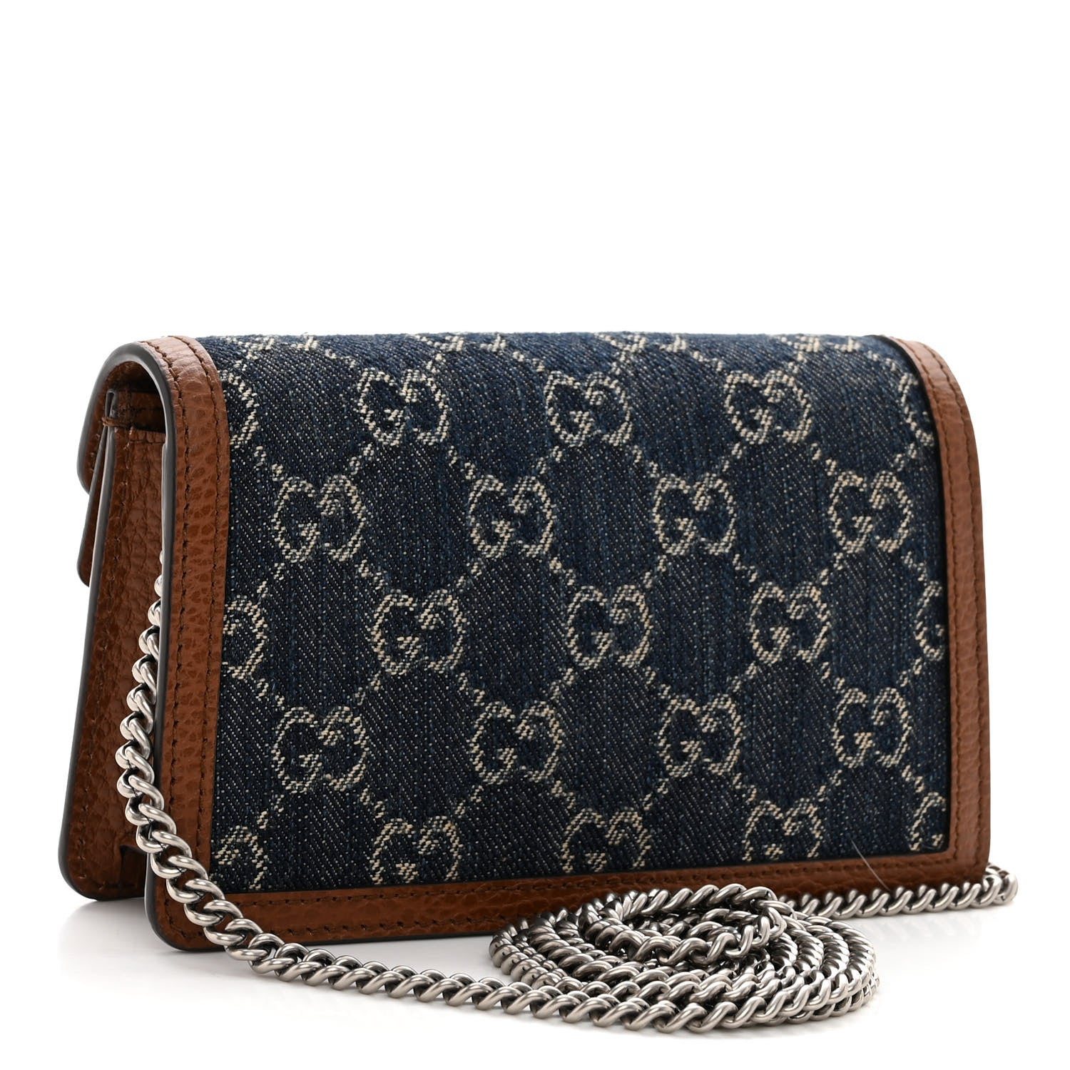 Gucci New Denim GG Monogram Dollar Calfskin Enamel Super Mini Dionysus Shoulder Bag Blue Tea Cuir Epilog Electric Blue 3 of 9