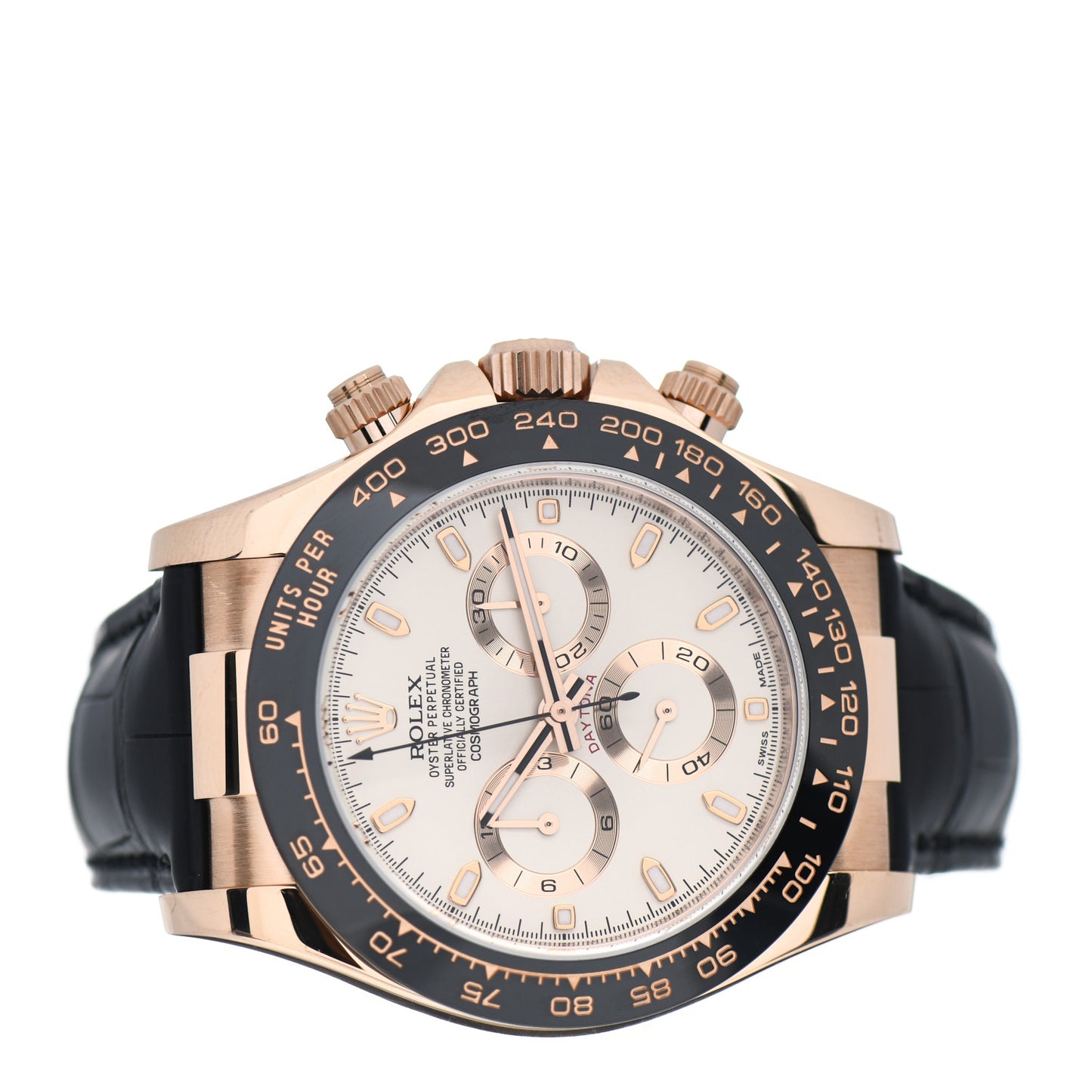 18K Everose Gold Alligator 40mm Daytona Oyster Perpetual Watch Ivory 116515
