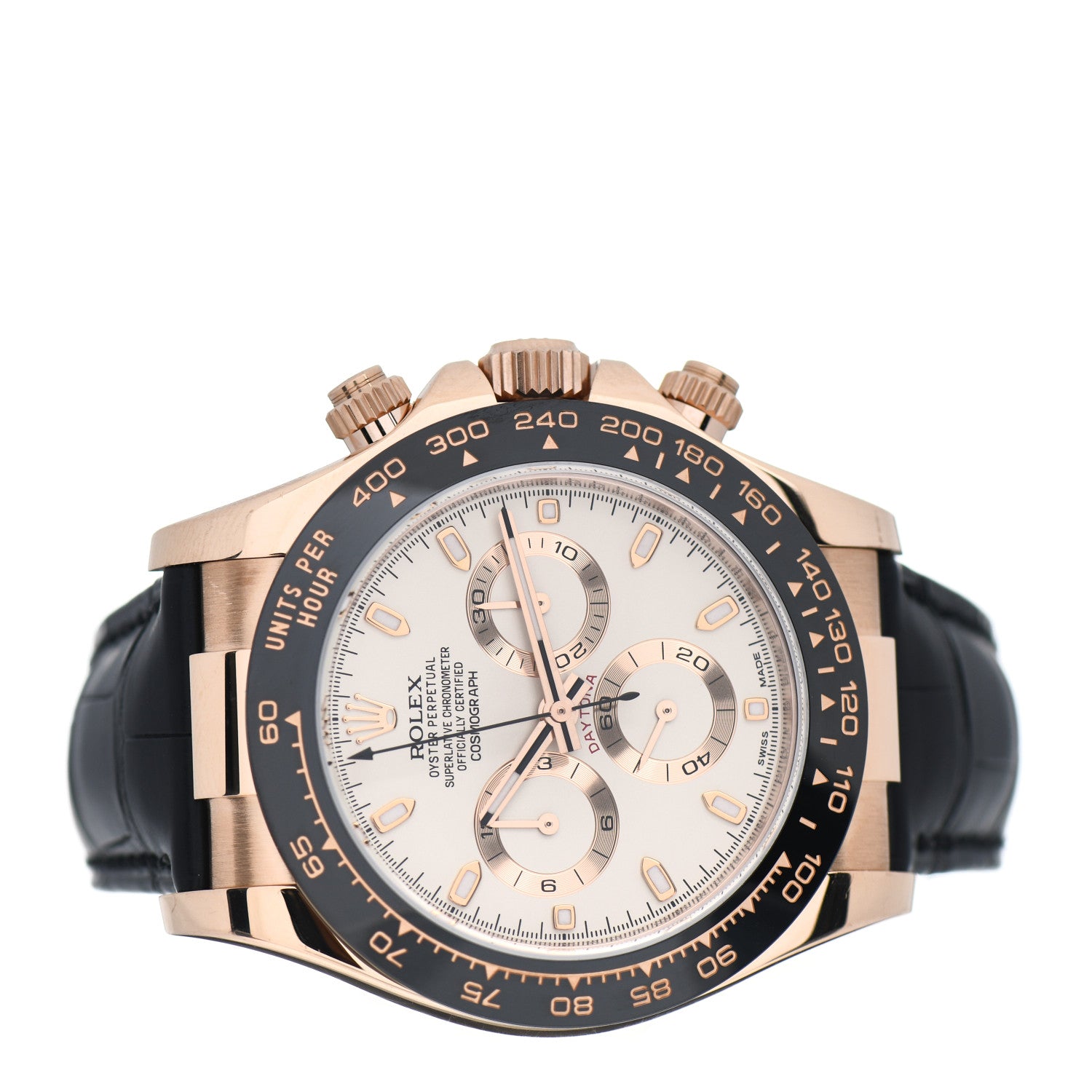 Rolex 18K Everose Gold Alligator 40mm Daytona Oyster Perpetual Watch Ivory 116515 2 of 5