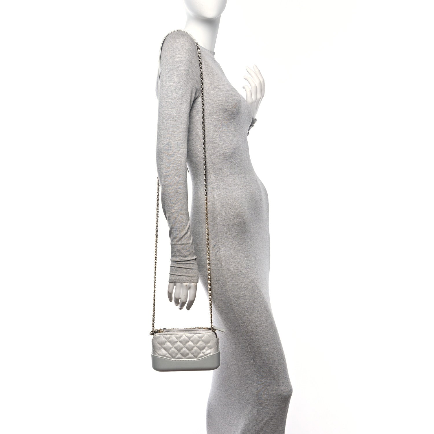 Chanel Metallic Lambskin Calfskin Quilted Small Gabrielle Clutch With Chain Silver 2 of 12