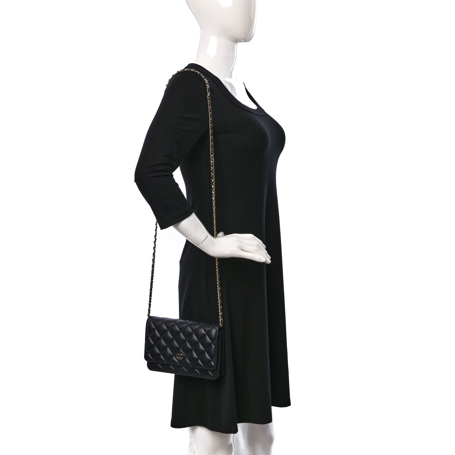 Chanel Lambskin Quilted Wallet On Chain WOC Black 2 of 15