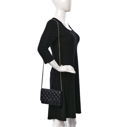 Chanel Lambskin Quilted Wallet On Chain WOC Black 2 of 15