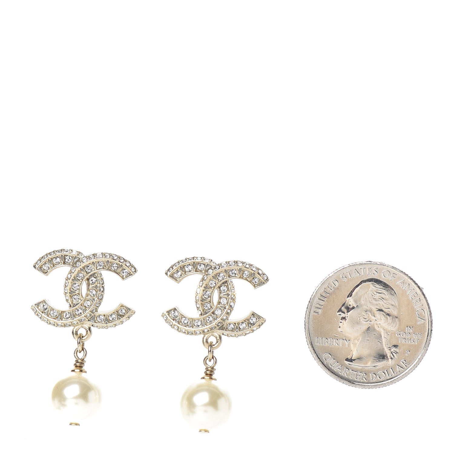 Chanel Crystal Pearl CC Drop Earrings Gold 2 of 5