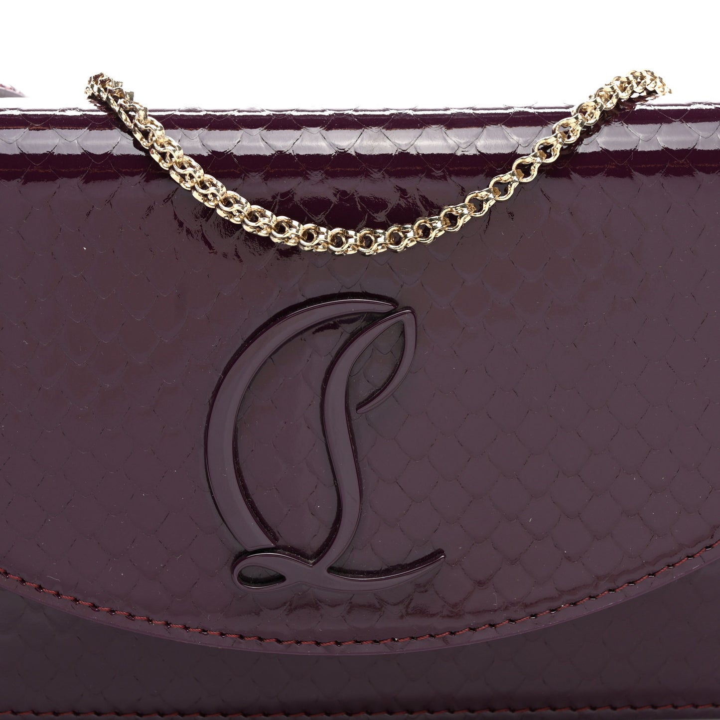 Patent Birdy Snakeskin Embossed Loubi54 Crossbody Clutch Merlot