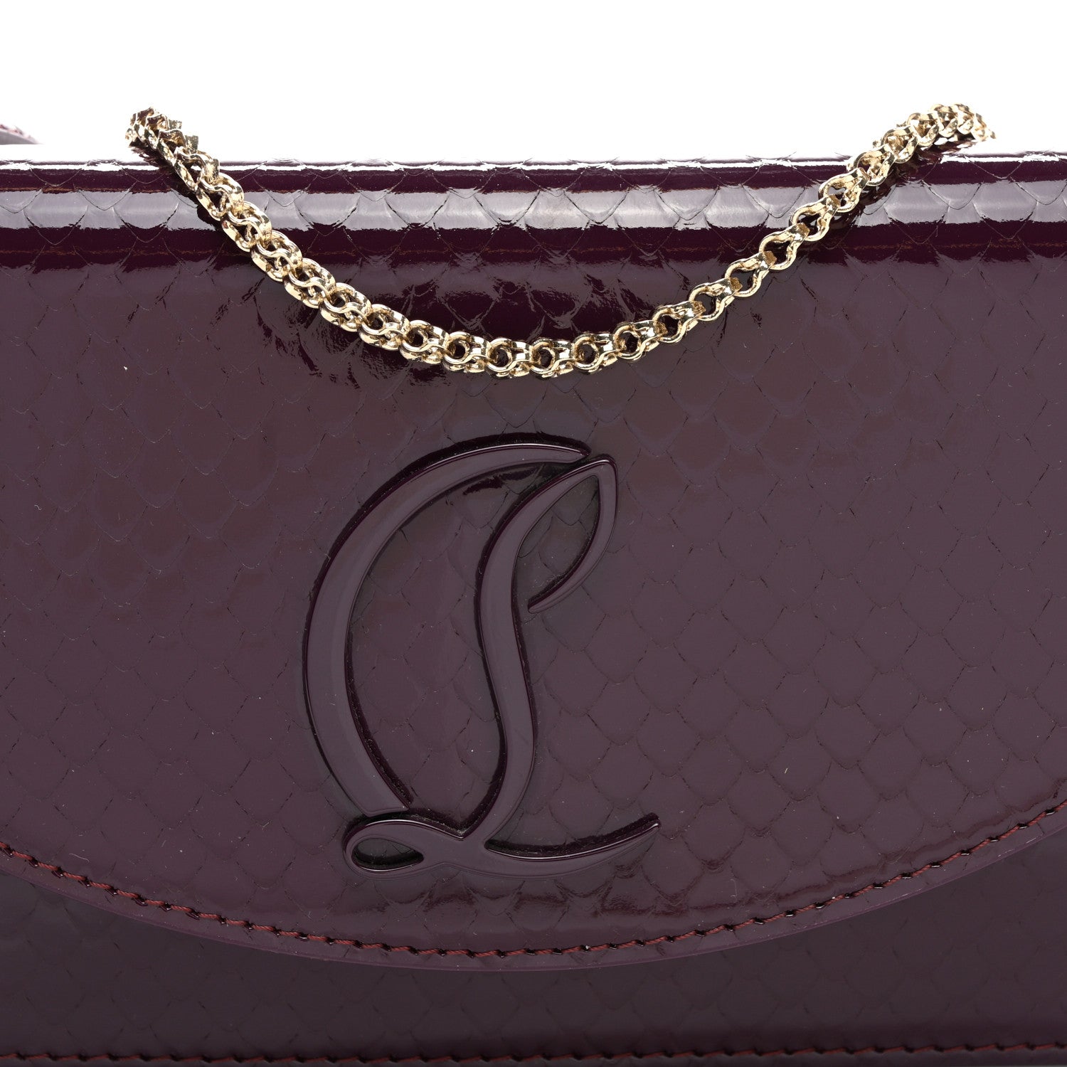 Christian Louboutin Patent Birdy Snakeskin Embossed Loubi54 Crossbody Clutch Merlot 6 of 8