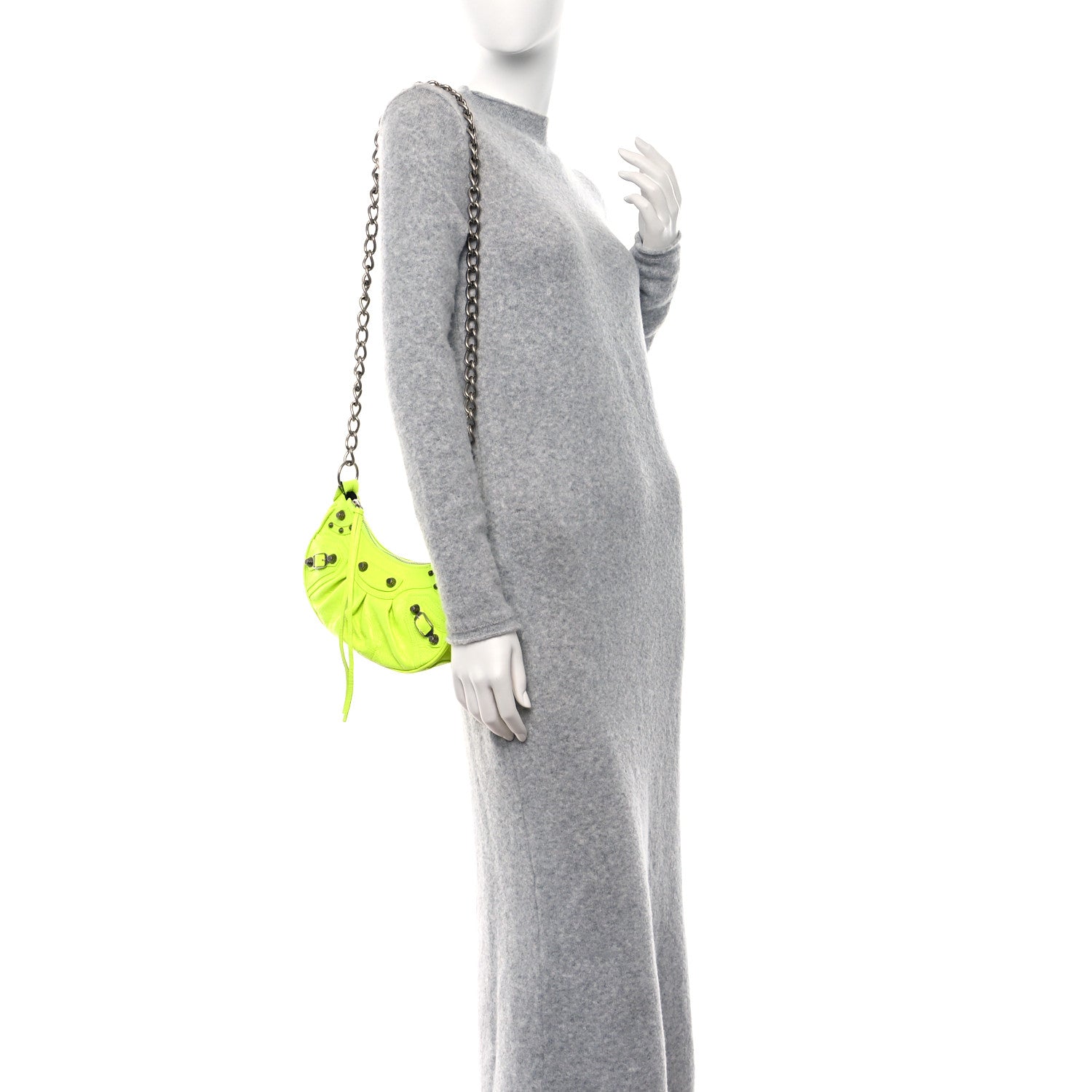 Balenciaga Agneau Arena Le Cagole Chain Shoulder Bag XS Fluo Yellow 2 of 9