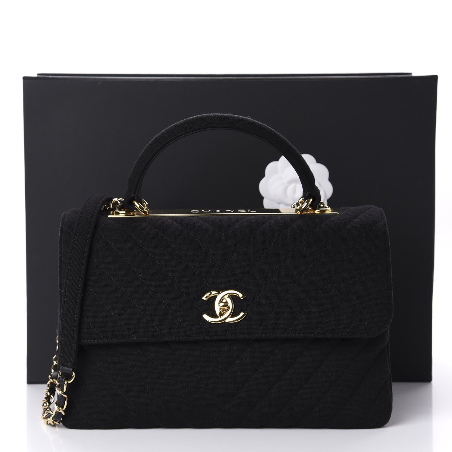 Chanel Jersey Chevron Quilted Medium Trendy CC Dual Handle Flap Bag Black 11 of 11