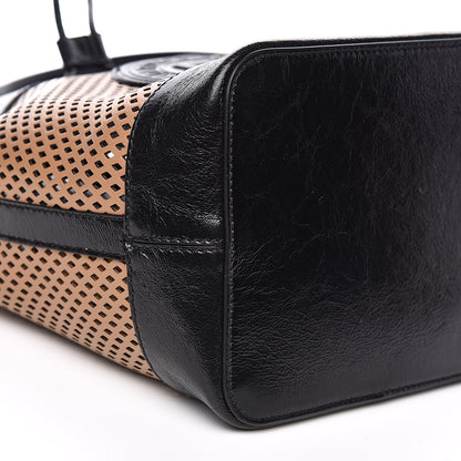 Fendi Vitello Liberty Glossy Lambskin F is Fendi Perforated Large Mon Tresor Bucket Bag Sand Mimosa Black 6 of 9