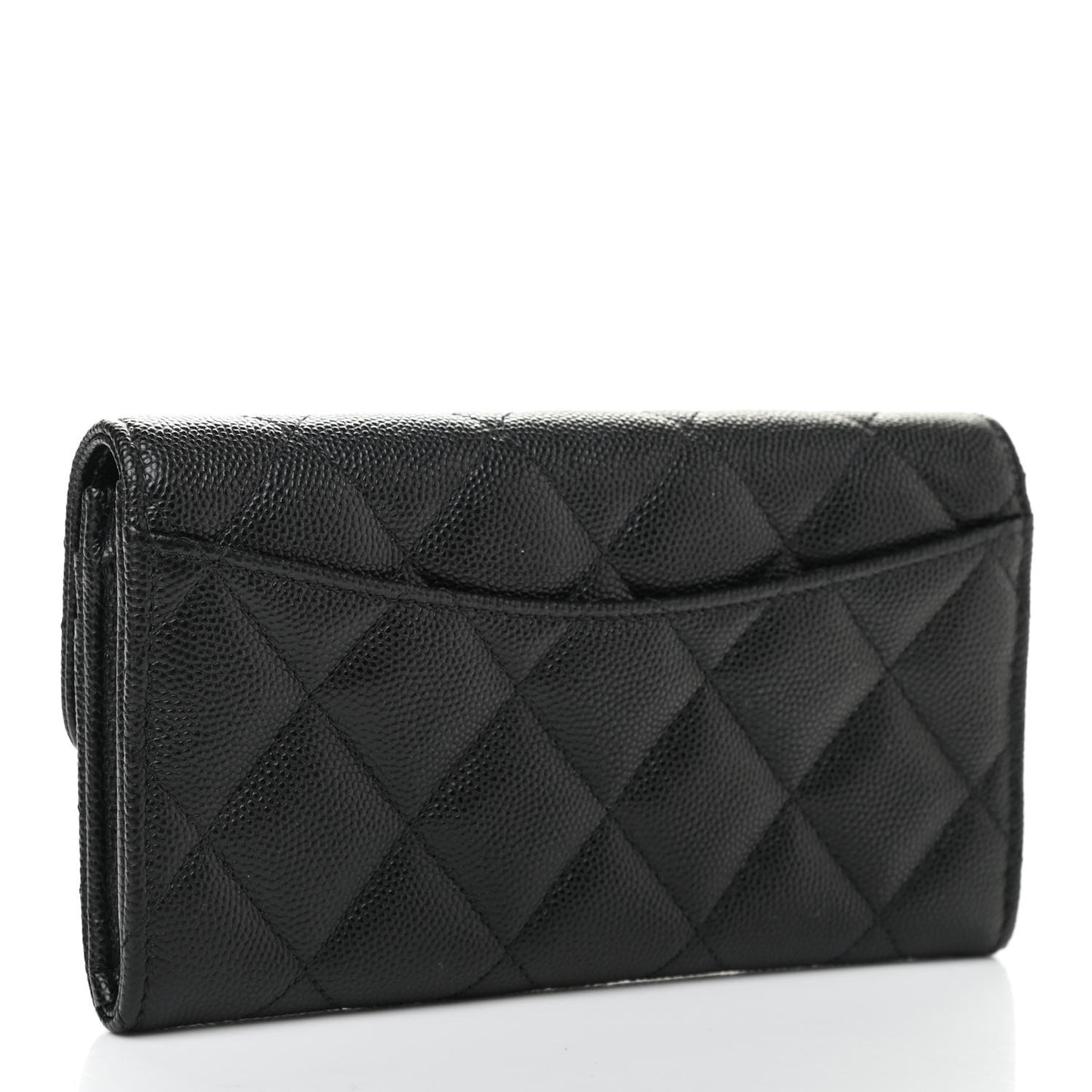 Caviar Quilted Medium Gusset Flap Wallet Black