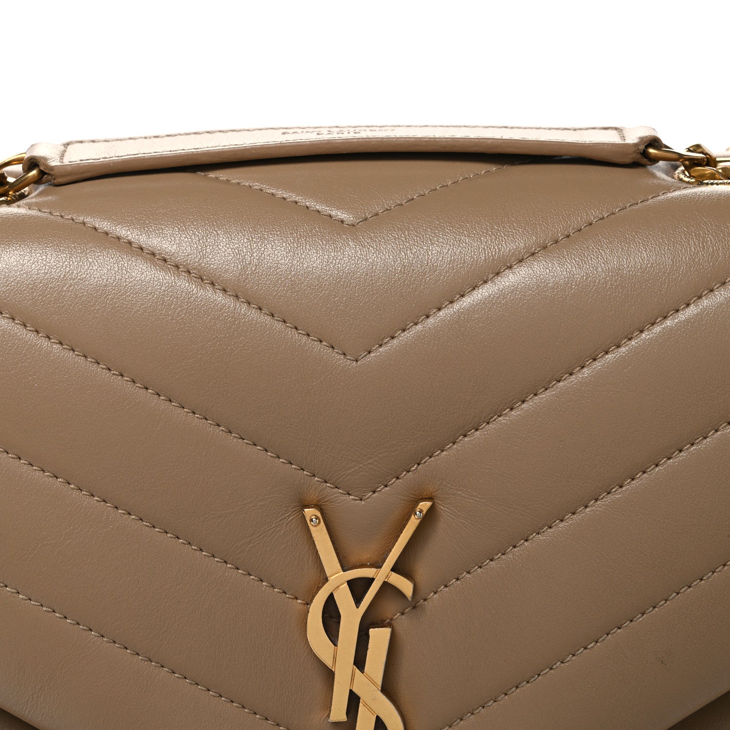Saint Laurent Calfskin Y Quilted Monogram Medium Loulou Chain Satchel Dark Beige 7 of 9