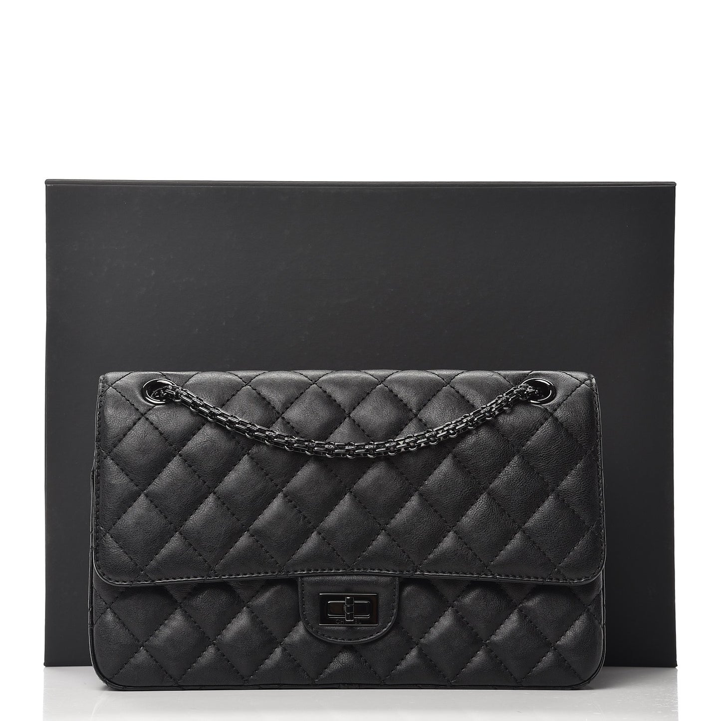 Crumpled Calfskin Quilted 2.55 Reissue 226 Flap So Black