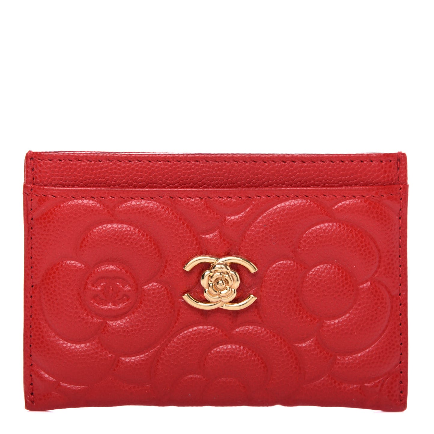Caviar Camellia Embossed Card Holder Red