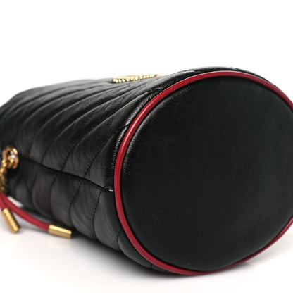 Gucci Vintage Effect Calfskin Matelasse Diagonal Mini Torchon GG Marmont 2.0 Bucket Bag Black Romantic Cherry 9 of 11
