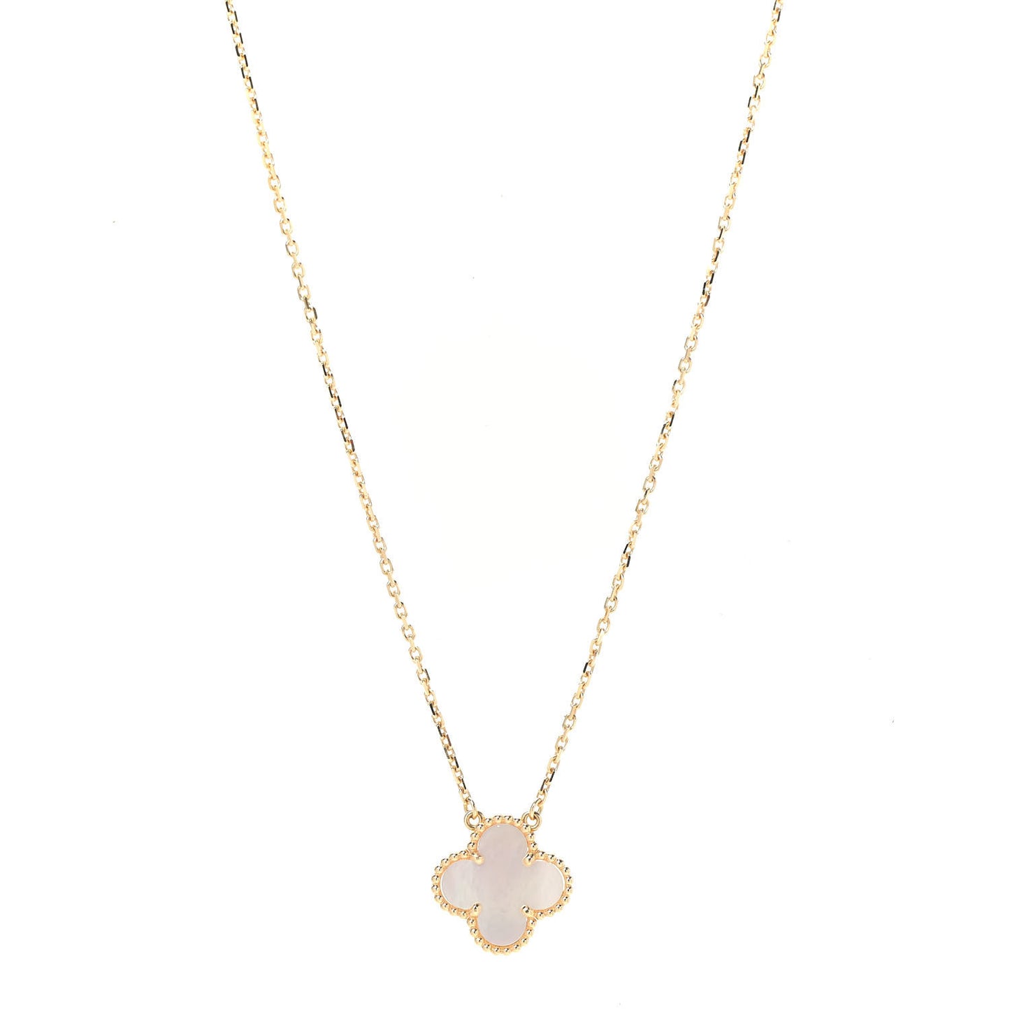 18K Yellow Gold Mother of Pearl Vintage Alhambra Pendant Necklace