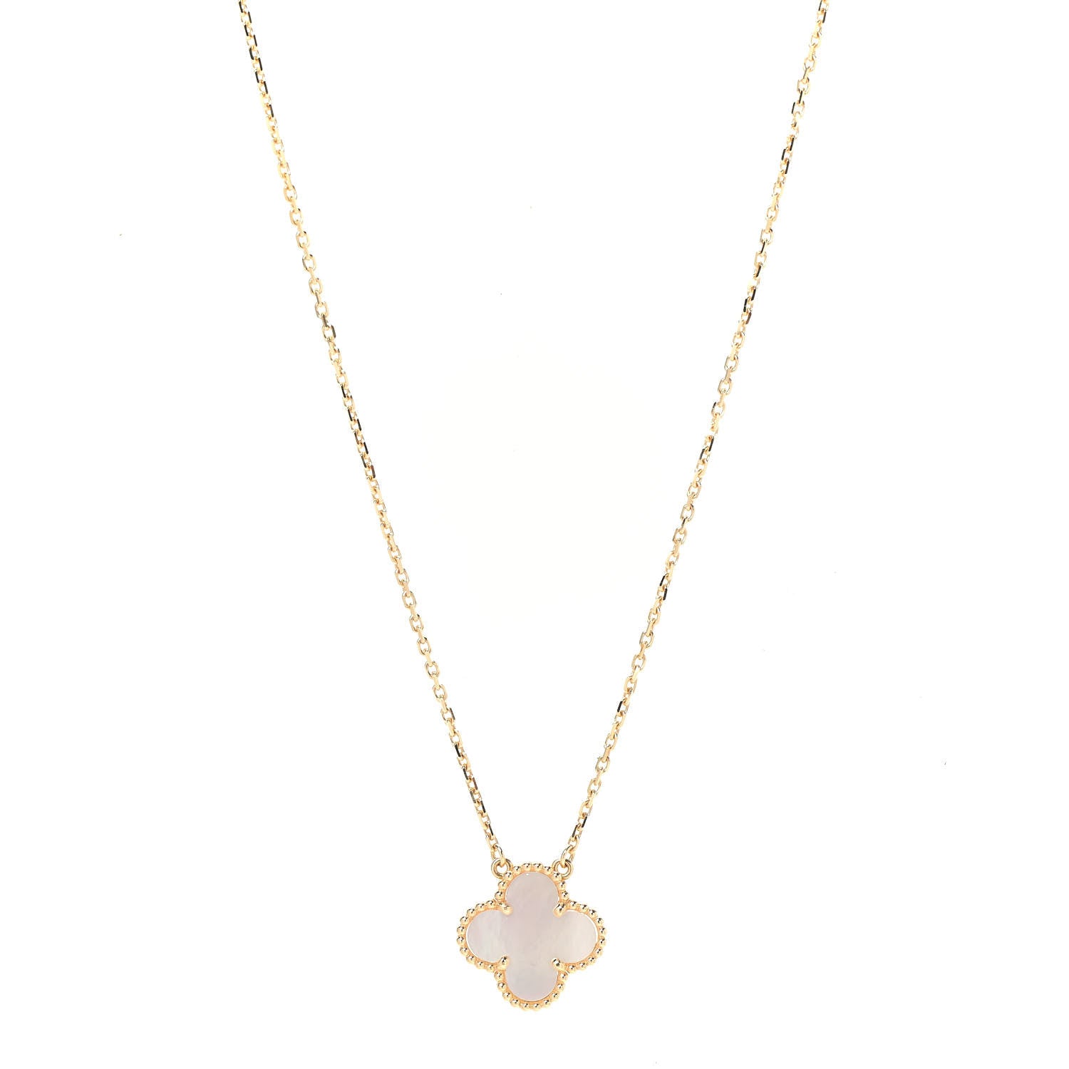 Van Cleef & Arpels 18K Yellow Gold Mother of Pearl Vintage Alhambra Pendant Necklace 1 of 6