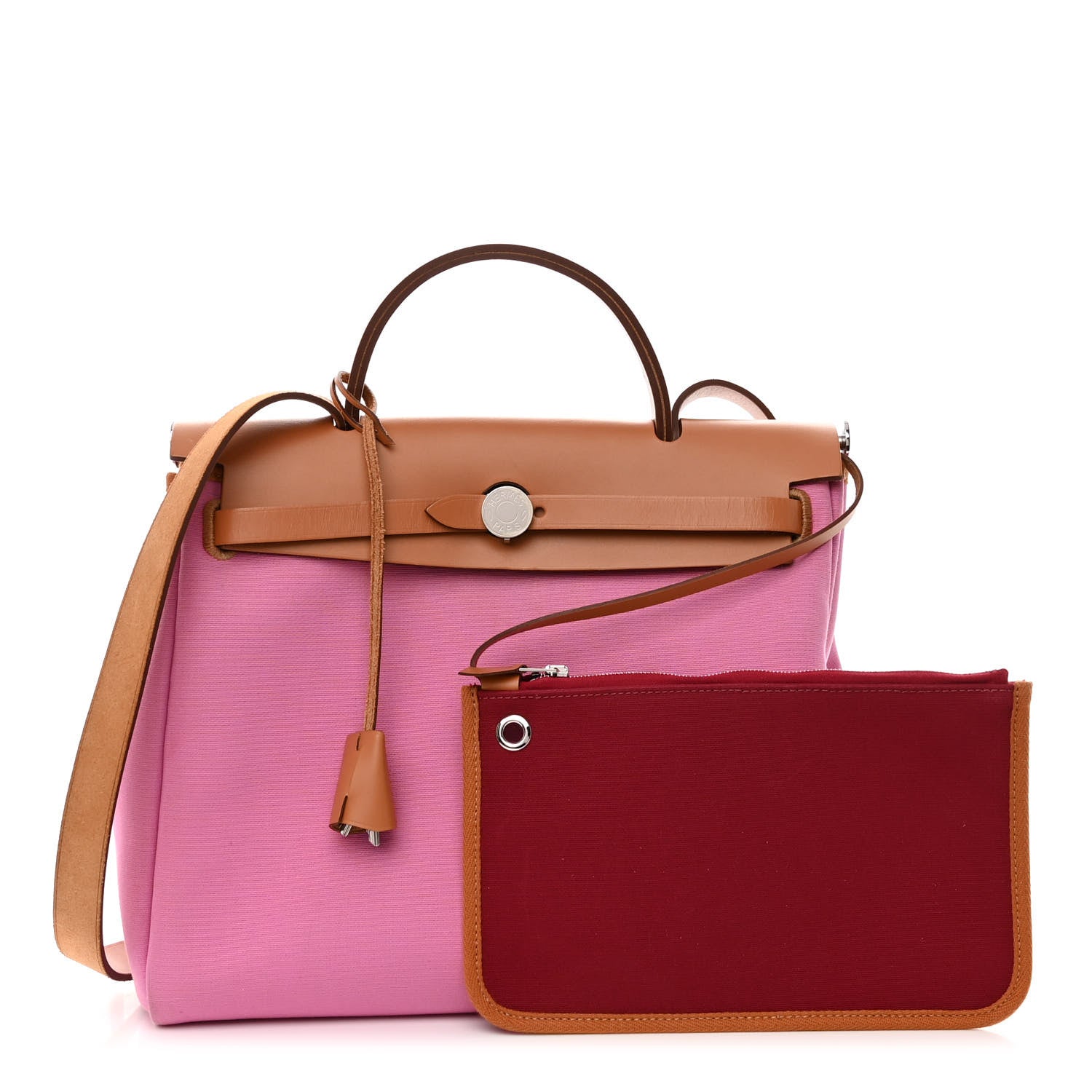 Hermes Toile Officier Vache Hunter Verso Herbag Zip PM 31 Bubblegum Rubis Naturel 1 of 9