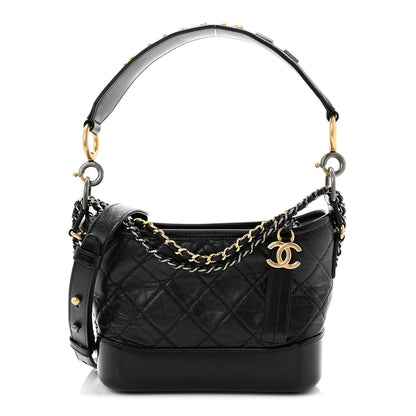 Chanel Aged Calfskin Quilted Small Gabrielle Logo Hobo Black 1 of 10