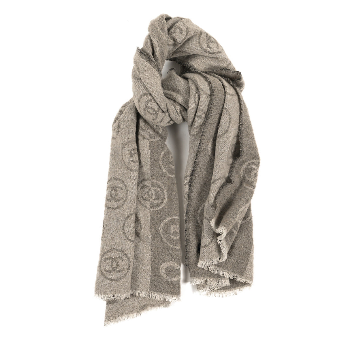 Chanel Wool Cashmere Silk CC Scarf Beige White 1 of 3