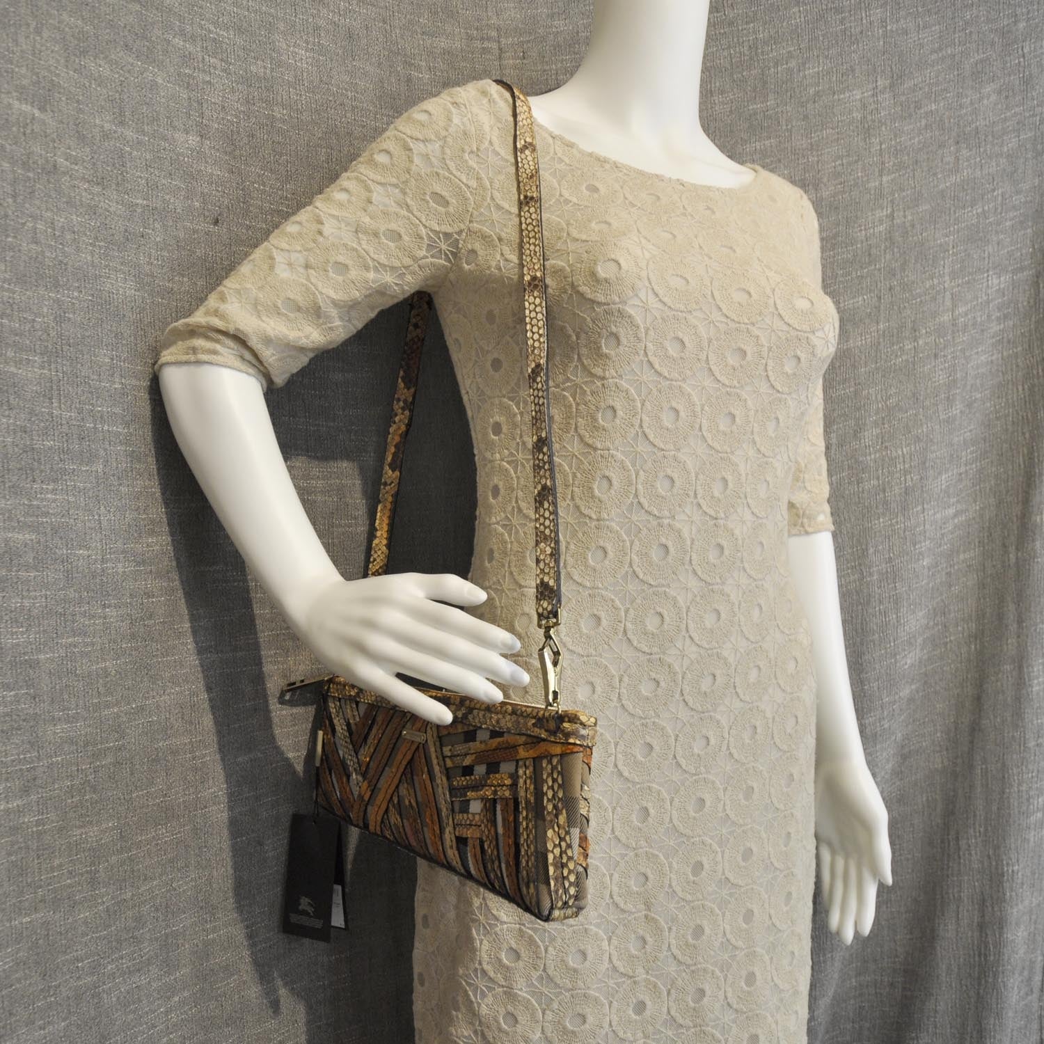 Burberry Python House Check Stitched Bridle Clutch Bag 2 of 9
