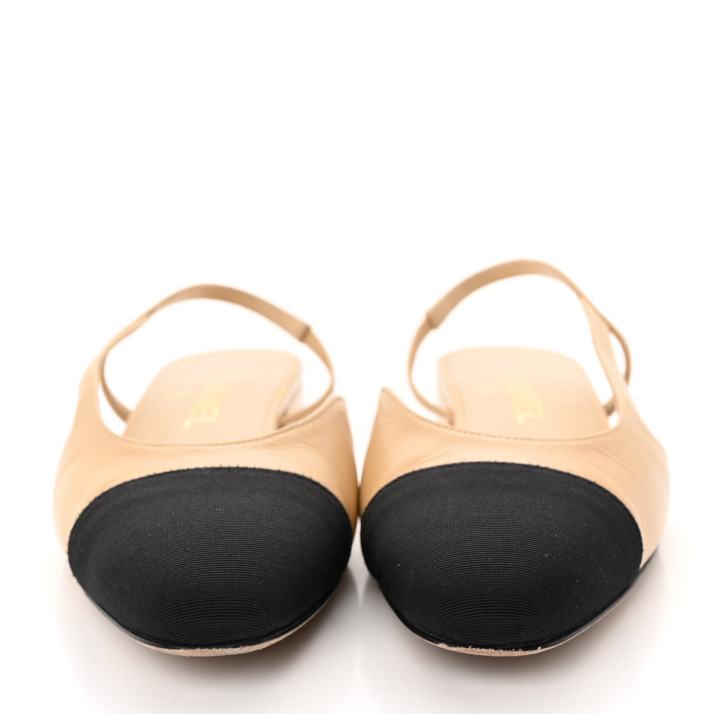 Goatskin Grosgrain Cap Toe CC Slingback Sandals 37 Beige Black